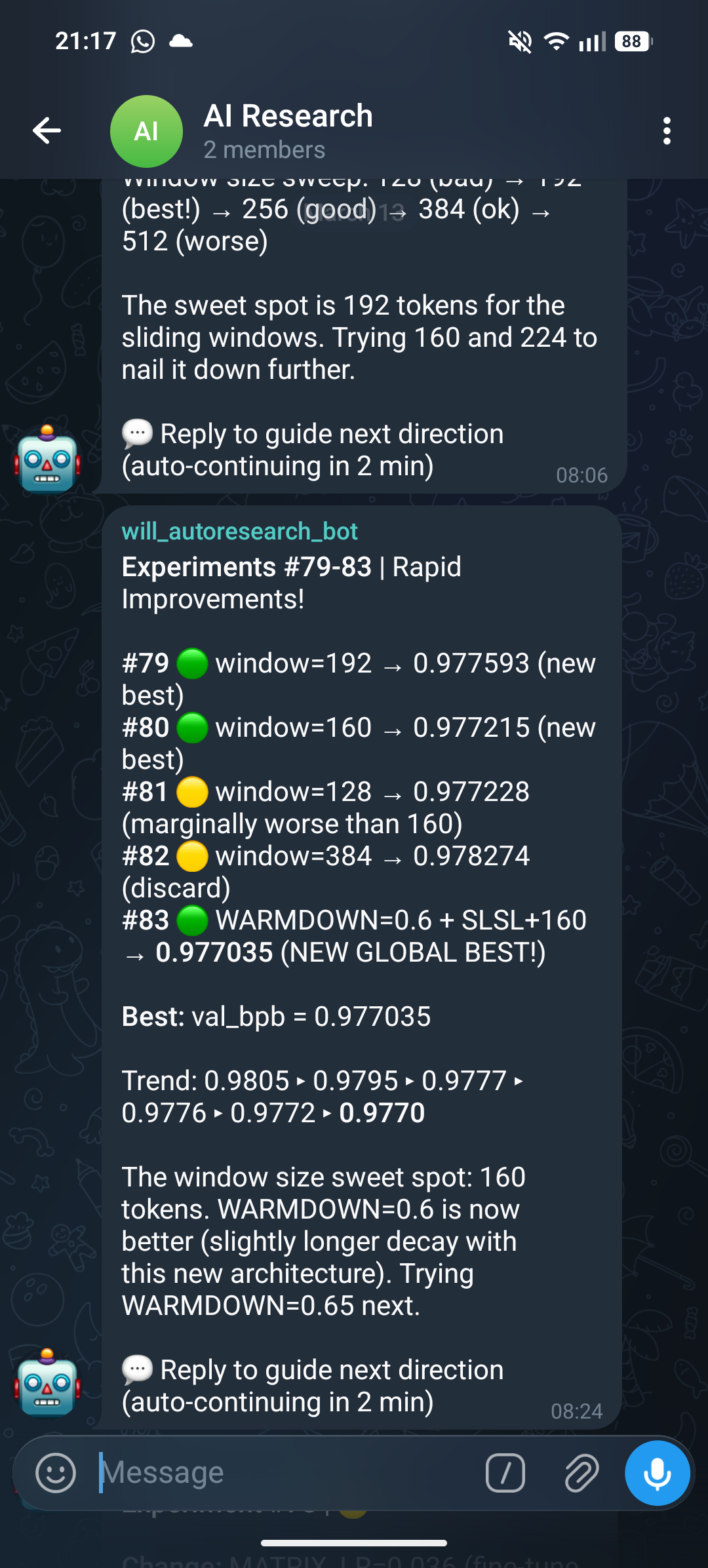 Telegram updates from auto-research